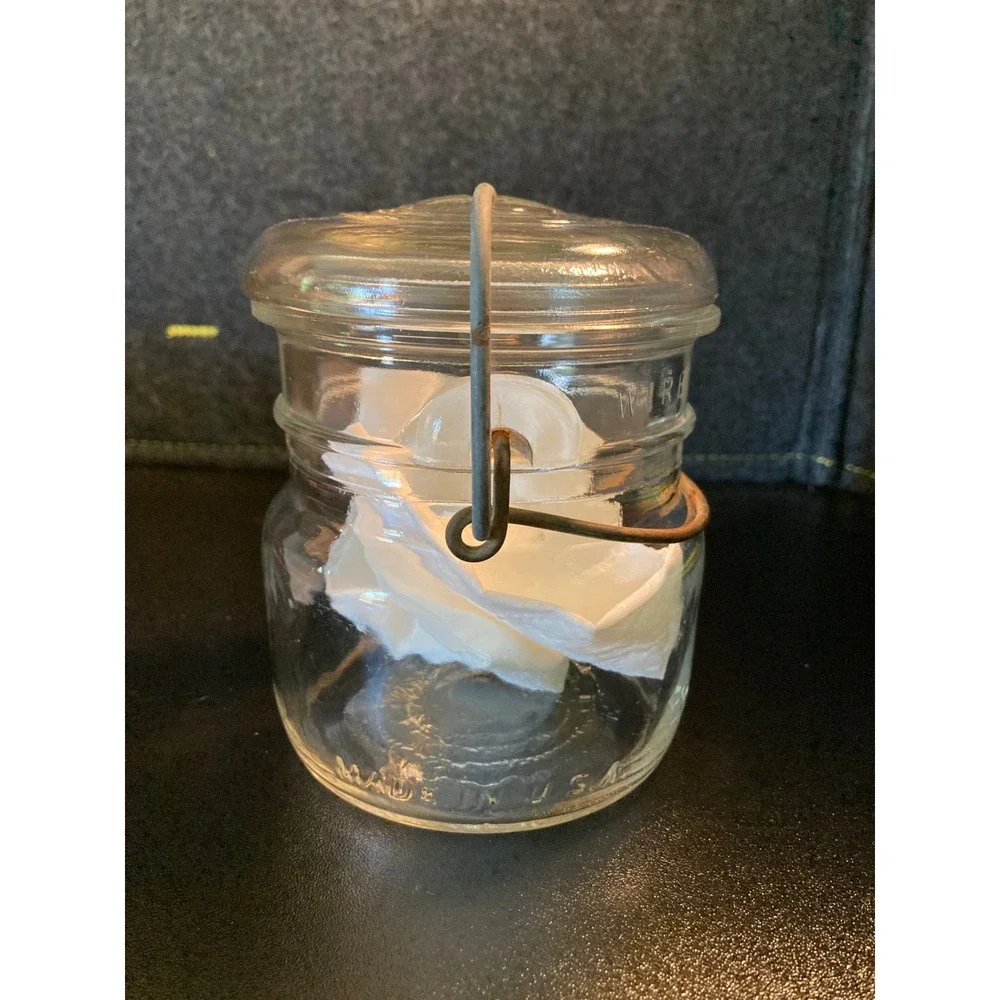 Vtg Ball Eclipse Wide Mouth Mason‎ Jar Original Glass Lid Wire Bail Jelly Size